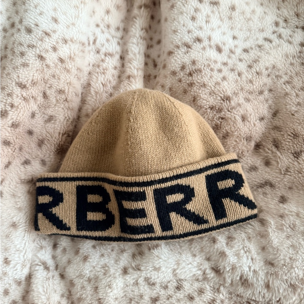 Burberry Beige and Black Knit Hat